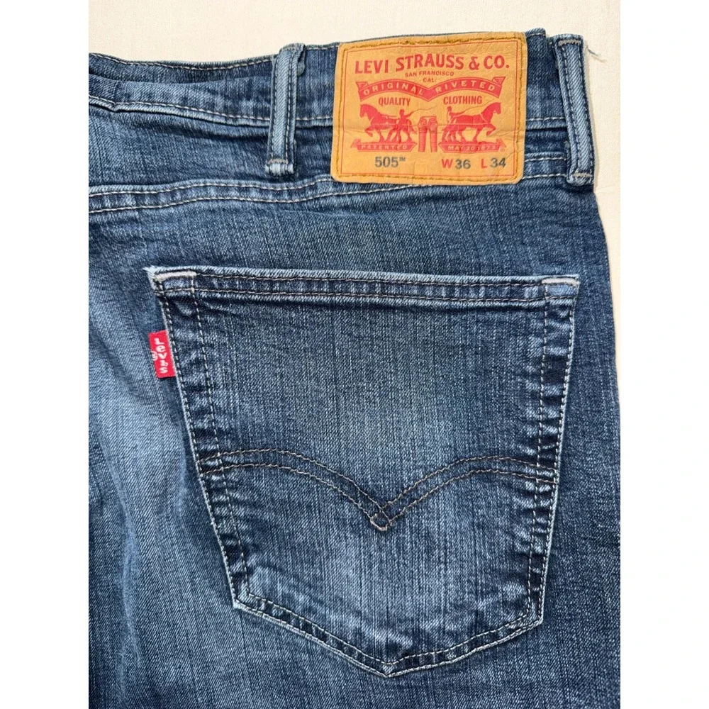 Levis 505 Regular Fit Straight‎ Leg Mens Blue Denim Jeans W36 L34 Medium Wash